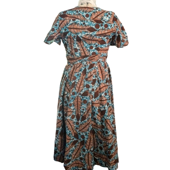 The Oula Company Leaf Print Cotton Blend Wrap Dress in Cocoa Mist ... Size Small - Picture 3 of 7